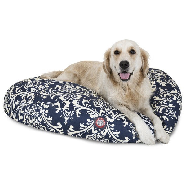 Navy Blue French Quarter Large Round Indoor Outdoor Pet Dog Bed With Removable Washable Cover By Majestic Pet Products