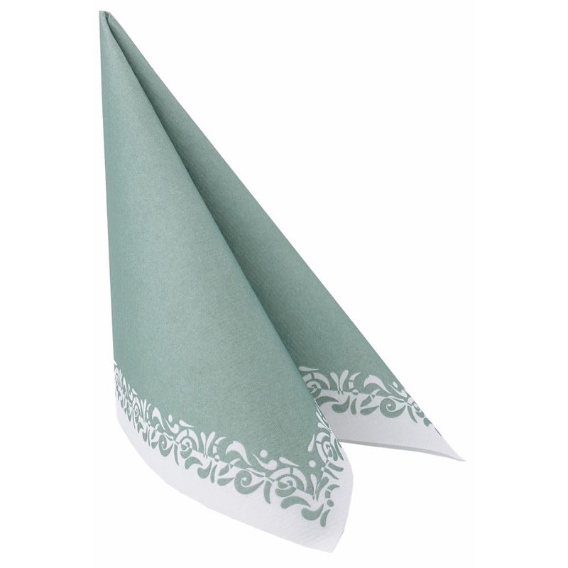 50 Serviettes Fabric-Like – Romantic; Colour: Eucalyptus Green, Size: 40