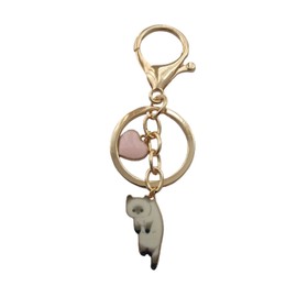 Cute White Kitten Keychain with Pink Love Heart for Woman, Creative Jewelry for Cat Lover