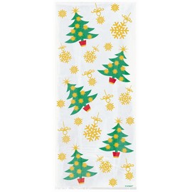 20 Cellophane Party Bags - Golden Christmas Trees (Xmas) by Partyrama