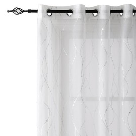 SMILE WEAVER White Sheer Curtains 63 Inch Length for Living Room,Silver Print Light Filtering Semi Sheer Curtains for Bedroom,Privacy & Light Weight Voile Transparent Grommet Window Drapes 2 Panels