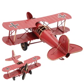 HERCHR Vintage Aeroplane Decor, Metal Aeroplane Model Vintage Aeroplane Retro Aeroplane Model Aeroplane Kids Toy Gifts, 21.3 cm/8.4 Inches (Red)