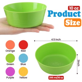 12 Pcs Kids Plastic Bowls 10 oz Cereal Snack Microwave Dishwasher Safe Toddler Bowls Kids Colorful Snack Children Salad Dessert Soup Supplies (6 Color)