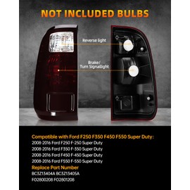 OKLPF LED Tail Light Compatible With 2008-2016 Ford F250 F350 F450 F550 Super Duty,Replace BC3Z13404A FO2801208,Replace Black Rear Brake LED Taillight Assembly,Driver and Passenger Side