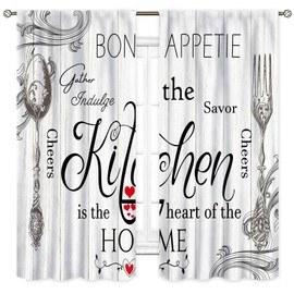 Rustic Kitchen Curtians, Fork and Spoon Woodern Plank Board Cook Theme Farmhouse Vintage Cottage Blackout Cafe Living Room Bedroom Window Curtains Drapes Treatments 2 Panel Sets, 42"x54" Inch