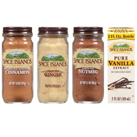 Spice Islands Essential Baking Spice Set with Ground Ginger, Ground Cinnamon, Ground Nutmeg, and Pure Vanilla