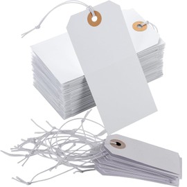 70x35mm Large Price Tags with Strings, 50 Pcs White Gift Tie on Blank Marking Tags,Luggage Labels with Reinforced Eyelet,Price Tag, for Crafting,Gift Wrap,Wedding, Birthday
