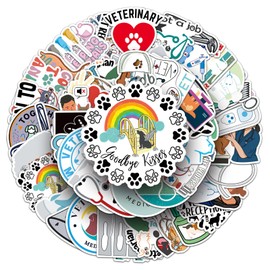 Veterinarian Stickers for Laptop (50 Pieces), Gift for Children, Teenagers, Adults, Boys, Veterinarian Waterproof Vinyl Stickers for Scrapbooking, Skateboard, Car, Luggage