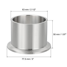 PATIKIL Stainless Steel 304 Sanitary Fitting, Long Weld Clamp Ferrule Pipe Fitting 2 1/2"(63mm) Tube OD Connector 77.5mm Ferrule Flange OD for Brewery Winery Food Processing