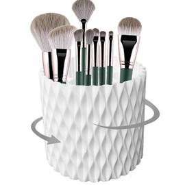 ElegGlo Makeup Brush Holder Organizer, 360° Rotating Multi-Functional Pen Holder for Desk Multi-Purpose Desktop Stationary Organizer Storage Cup for Lipsticks Comb Beauty Tool in Vanity (White)