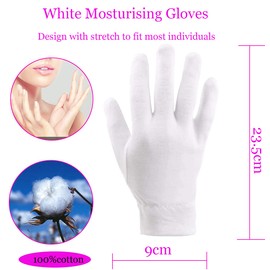 100% Cotton Gloves for Eczema,1 Pairs White Cotton Moisturizing Gloves Over Night Bedtime | Cosmetic Inspection Premium Cloth Quality | Dry Sensitive Irritated Skin Spa Therapy Secure Wristband