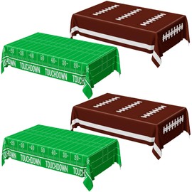 Football Party Supplies, Disposable Football Tablecloth, 4 PCS Football Table Cloth with 2 Styles, Touchdown Theme Tablecloths, Plastic Football Table Runner for Game Day Football Party Decorations