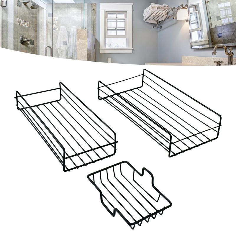 Shower Caddy Shelf Basket Self Adhesive Wall Mount Black Storage