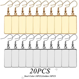 Hook Earring Trays,20pcs Silver and Golden Wire Earring Blanks Hypoallergenic Earring Hooks Bezel Trays Stainless Steel Rectangular Cabochon Earring Base Fit 25x10mm Cabochons