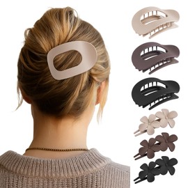 6PCS Matte Flat Hair Clips for Women Girls, 2 Styles Durable Flat Hair Claw Clips for All Hair Types, Durable No Slip Flower Lay Claw Barrettes