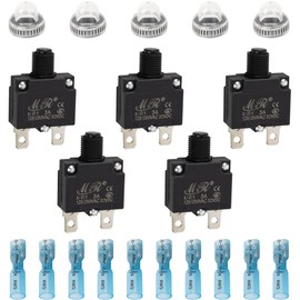 BlueStars 5 Packs 3Amp Thermal Circuit Breaker 125/250V AC 32V DC - Overload Protector with Push Button Manual Reset, Quick Connect Terminals, Waterproof Button Caps Kit