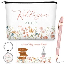 Xuniea 5 Stück Kollegen Abschiedsgeschenk Set Kollegin Kosmetiktasche Schutzengel Schlüsselanhänger Kugelschreiber Dankeskarte mit Umschlag Dankeschön Kollegin Geschenk für Ruhestand Jobwechsel