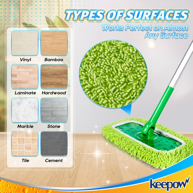 KEEPOW Reusable Dry Sweeping Cloths Compatible with Swiffer Sweeper, Wet