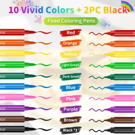 12PCS Food Coloring Pens - Double Sided Edible Markers with Fine & Thick Tips | Ideal for Fondant, Cakes, Valentines Cookies, Frosting, Easter Eggs & Macaron Decorating | Food Grade Gourmet Writer Pens