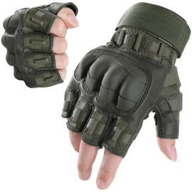 WTACTFUL Fingerless Gloves for Men Airsoft Paintball Bike Cycling Motorcycle Motorbike Hunting Hiking Work Outdoor Half Finger Gloves Green M