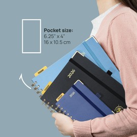 POPRUN Calendar 2026 Small 16 x 10.5 cm (Jan.2026-Dec.2026) - Pocket Calendar 2026 Small Ring Binder with Hard Cover - Diary Weekly Planner with Gold-Plated Protective Corners - Navy Blue