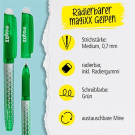 Online MagiXX Gel Pen Green with 0.7 mm Line Width, Rollerball Pen Erasable for Learning to Write & for the Office, Erasable Pen Set, Erasable Ballpoint Pen for Students, Students