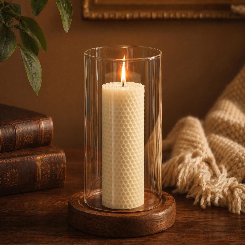 2-Pack 2x6 White Beeswax Pillar Candles, Hand-Rolled Honeycomb Texture