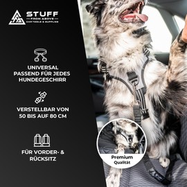 stuff from above® Universal Dog Safety Belt for Car with Shock Absorption - Adjustable Length 50 - 80 cm - Elastic and Comfortable Suitable for Any Dog Breed and Car Types