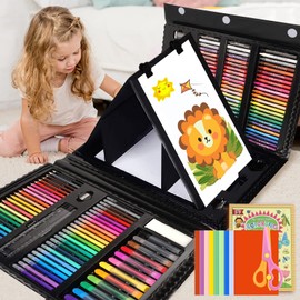 208 PCS Art Supplies,Drawing Set Art Kits for Valentines Day Gifts Kids Girls Boys Teens Artist, Art Set with Trifold Easel, Includes Crayons, Colored Pencils, Coloring Book, Scissors, Origami Paper