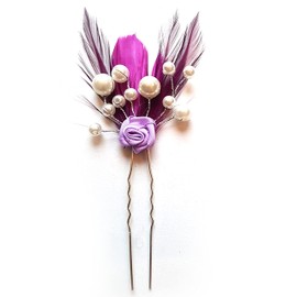 Bridal Bridesmaid Feather Hair Grip Prong, Plum Purple and Lilac Feathers and Pearl Detail Hair Piece