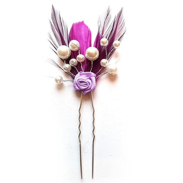 Bridal Bridesmaid Feather Hair Grip Prong, Plum Purple and Lilac