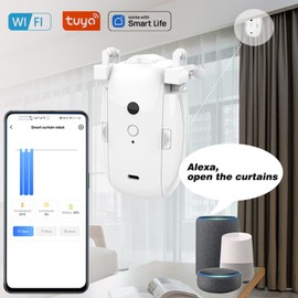 Smart Automatic Curtain Opener - Remote Controled by App/Timer/Voice,Upgraded High-Performance Motor, Automatic Light Sensor, Add Gateways,For Google Alexa,No Remote (for Roman rod/T/U track 3-in-1)