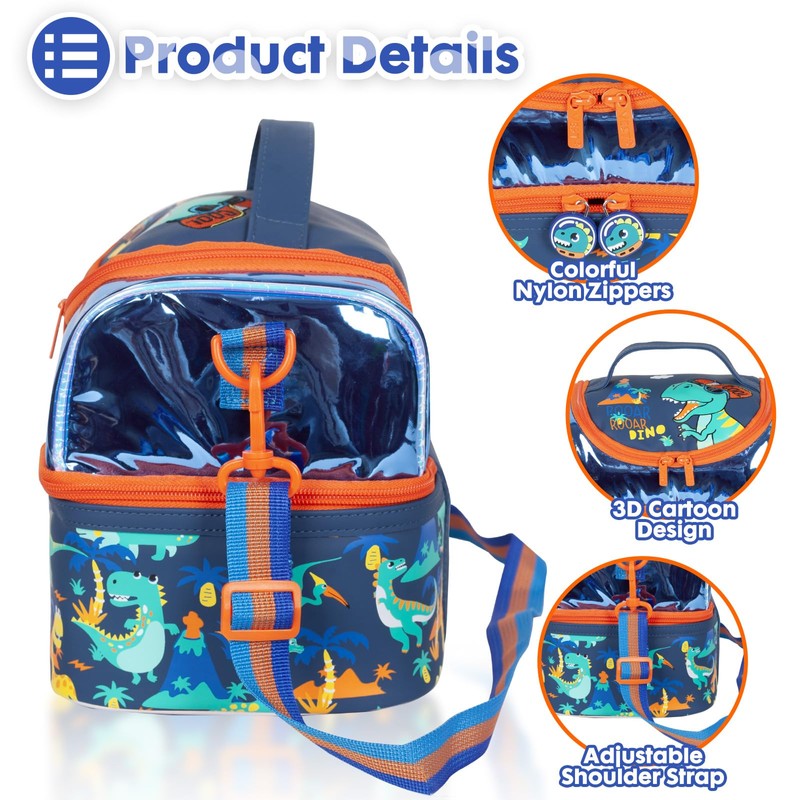 YOYTOO Kids Double Decker Cooler Insulated Lunch Bag, Back to