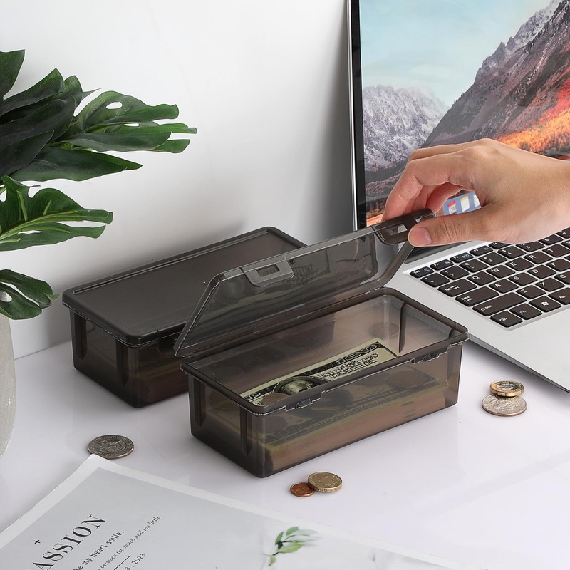 Hipiwe 2-Pack Plastic Cash Box Money Organizer Black Currency Tray