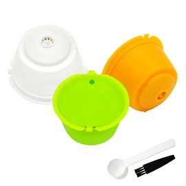LIGICKY Set of 3 Refillable Coffee Capsules Cup Filter for Dolce Gusto Reusable Coffee Pods with Spoon and Cleaning Brush(Colorful)