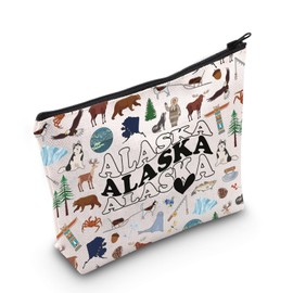 MEIKIUP Alaska Gift Alaska State Travel Makeup Bag Alaska Travel Vacation Gift Alaska Home State Zipper Pouch Bag (Alaska bag)