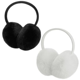 MADHOLLY 2 Pack Upgraded Adjustable Faux Fur Earmuffs- Soft Warm Ear Muffs for Winter Women Men- Ear Covers Ear Warmers for Most Adults (Black & White)