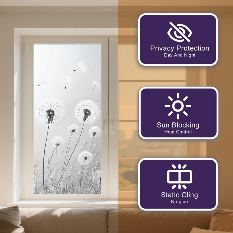 Privacy Window Film Stained Glass Window Cling Dandelion Decorative