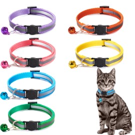 Pack of 6 Reflective Cat Collars with Bell, Adjustable 19-32 cm, Pet Accessories for All Domestic Cats