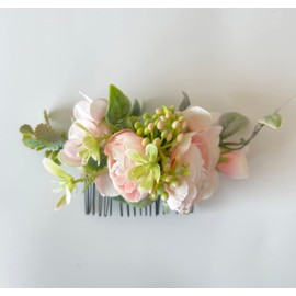 Lucky Summer Bridal Floral Hair Comb Wedding Bridesmaid Flower Greenery Headpiece (Pink)