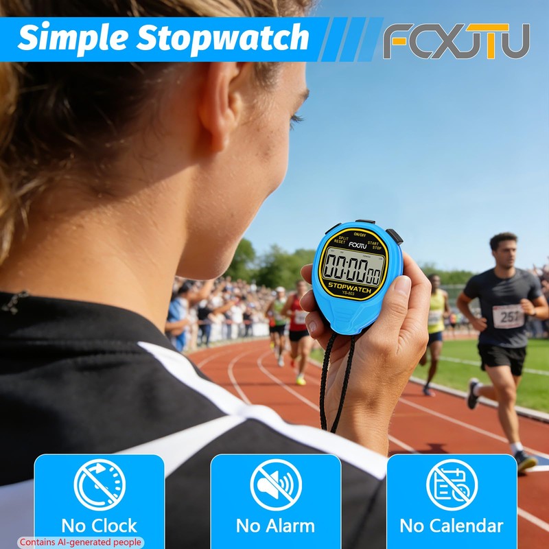 FCXJTU Simple Digital Waterproof Stopwatch, No Bells, No Clock, No