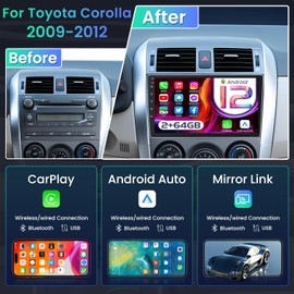 Car Radio Stereo for Toyota Corolla 2009-2012:5G WiFi 1280 * 800 HD 9 Inch Touch Screen Head Unit Replacement with Backup Camera Wireless Carplay Android Auto Bluetooth GPS FM SWC 2+64G