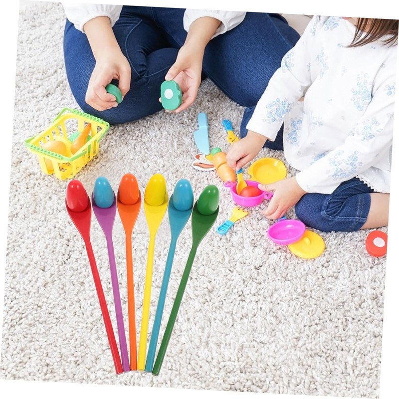 Kisangel 6 Sets Balance Game Egg Spoon Race Wooden Sensory