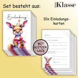10 x Kangaroo Glitter Invitation Cards for Children Birthday Girls Boys Birthday Christening First Day Glitter Gift 10 x 15 cm Party Cute Kangaroo 1 2 3 4 5 6 7 8 9 10 11 12 13