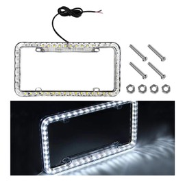 NYTKL 12V 48 LED Color Light License Plate Frame, Acrylic Plastic Licence Plate Cover with Bright LED Lights, Waterproof Car Tag Decor Front and Rear License Frame with Screws (White)