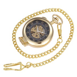 Infinite Right Angle Retro Hand Winding Mechanical Pocket Watch Small Grandfather Clock Hollow Skeleton Chain Watch Sweater Necklace Golden, golden, Vintage Luxury Minimalist