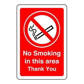 Safety First Display LTD No smoking in this area thank you sign - 1.2mm Rigid plastic for indoor/outdoor usage (400mm x 300mm) Viewing Distance within 14m.
