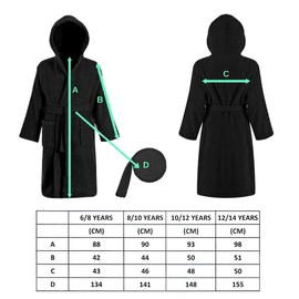 AATH COLLECTION Lightweight Shawl Robe Kids for Boys & Girls 100% Egyptian Cotton Bathrobe Hooded Dressing Gown Luxury Terry Towel (12-14 Years, BLACK)
