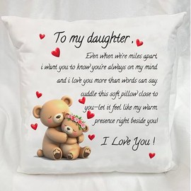 ZJRUIXI to My Daughter Pillow Cover, 18 x 18 Inches - Girl's Birthday Gift, Parent-Child Interaction Gift, Decorative Pillow Case for Bedroom & Sofa, A Gift from Mom and Dad (Daughter)