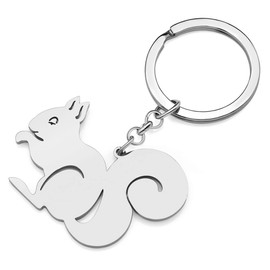 BAMAY Cute Squirrel Keychain Wallet Car Keychain Jewelry Stainless Steel Squirrel Gifts for Women Girls Party Favors, silver-plated